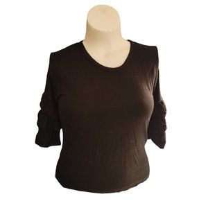 WOMENS NYC BLACK KNIT TOP RUFFLED SLEEVES‎ SIZE SMALL